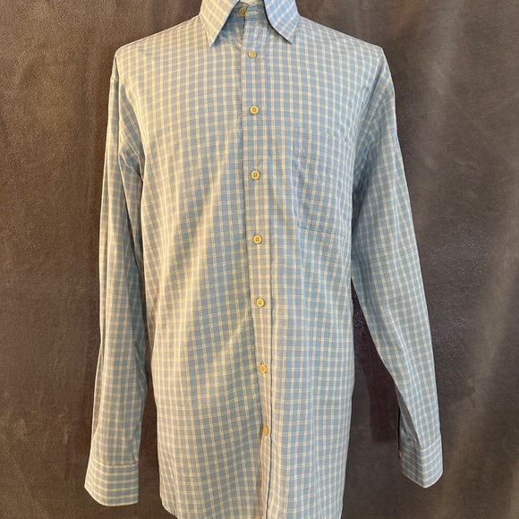 New Henry Jacobson Lg sea foam blue checked 100% cotton sport shirt - Picture 2 of 6